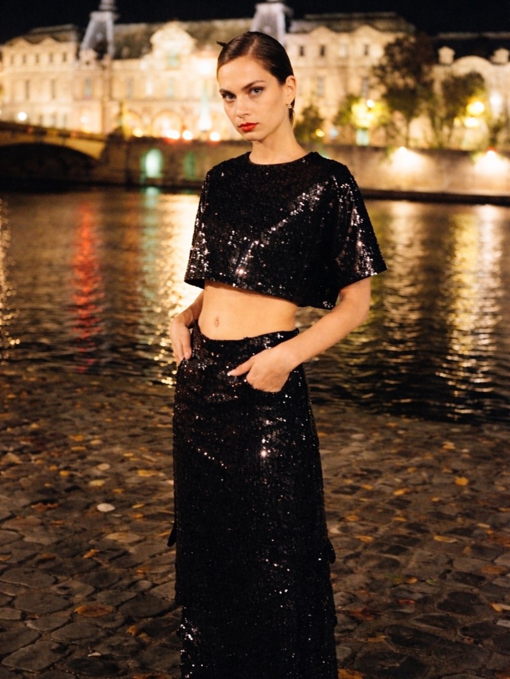 The Frankie shop Jerry cropped sequin boxy shirt